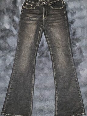 Women's Dark Gray Flare Jeans - Classic Stretch Denim